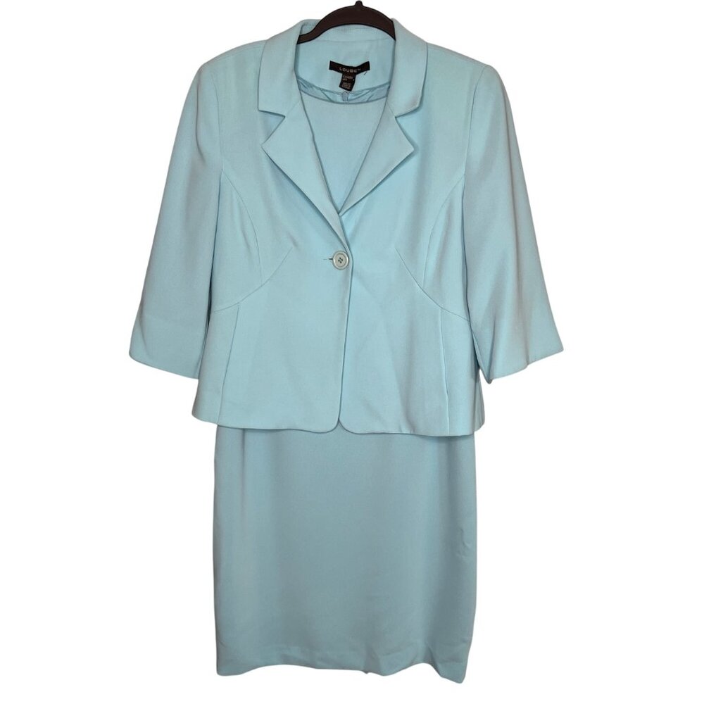 Louben NEW Stretch Womens Sleeveless Dress & Blazer 2 Piece Set Light Blue Sz 14